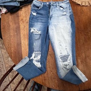 Flying Monkey cropped distressed two tone jeans 29